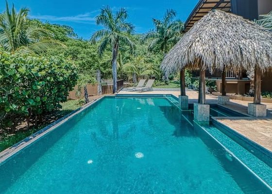 Palapa-shaded pool at one of our rentals